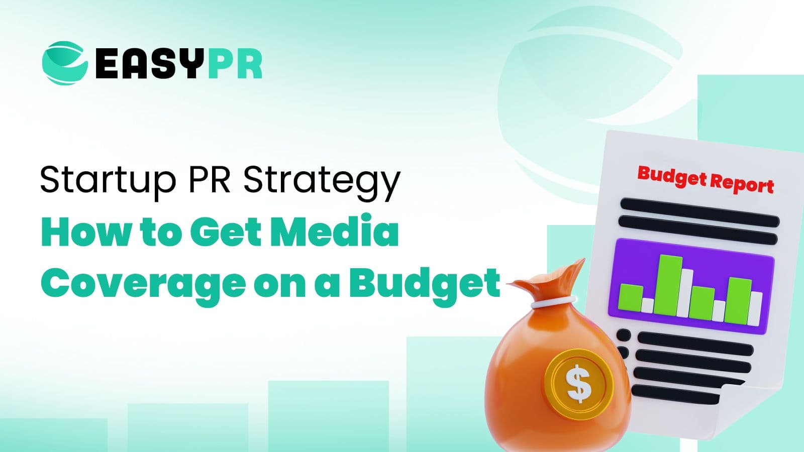 Startup PR strategy webinar slide with charts and graphs showing business growth and publicity themes